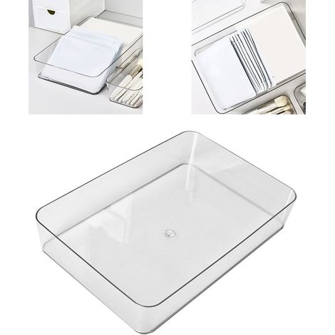 Rechteckiger, transparenter Schubladeneinsatz, Trennfach für Büro/Schreibtisch, Ablage für Schreibwaren, 26 x 17,5 x 5 cm – 1 Stück (1/5)