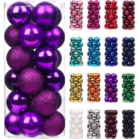 Lot de 24 boules de Noël décoratives pour sapin de Noël – Décorations de sapin de Noël incassables – Grande boule suspendue pour décoration de fête de mariage (violet, 1,2"-3,1 cm) (1/5)