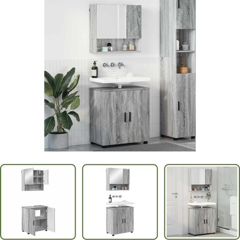 Badezimmer-Spiegelschrank - Badezimmermöbel-Set 2 pcs Graues Sonoma Holzwerkstoff & Metall (1/5)