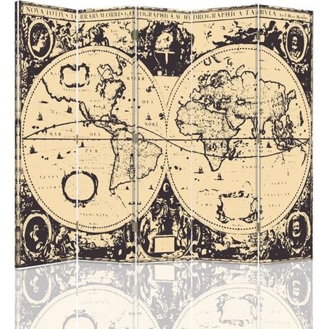 Paravento bilaterale, Mappa del mondo d'epoca - 180x170 (1/5)