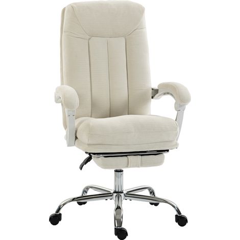 Chaise de bureau ergonomique - HOMCOM - inclinable, hauteur réglable, pivotant à 360° - chenille - 68 x 69 x 117 cm - crème (1/5)