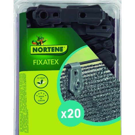 Fixatex 20 Pinzas de sujeción para cortinas de malla tejida gris. Dimensiones: 3,40 x 2 cm - Nortene