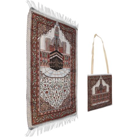 Tapis de prière islamique épais en coton avec housse de transport pour Hajj et prière quotidienne (1/5)