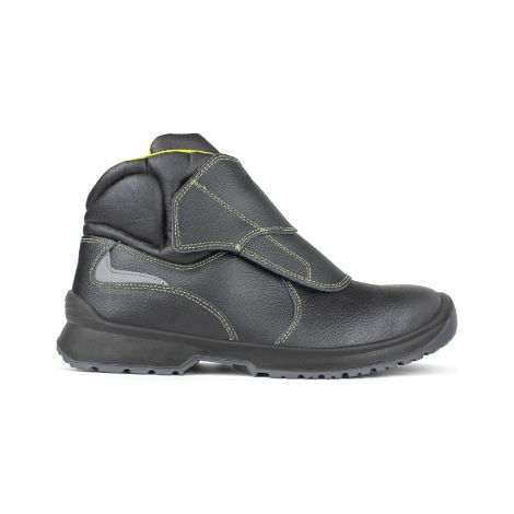 Pezzol Fink S3 scarpe in pelle nera alte n.44 per fabbro saldatore con protezione metatarsiale e sfilamento rapido puntale e lamina in composito made in Italy Nero + Giallo 44