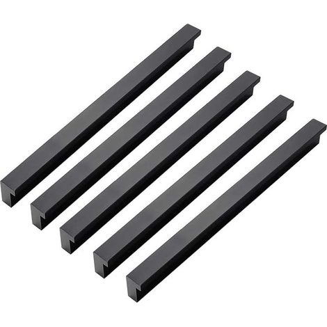 10 poignées de meuble en alliage d'aluminium, forme L, trou central 192 mm, noir mat, pour placards, tiroirs et armoires (1/5)