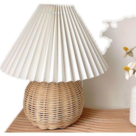 Piccola lampada a LED plissettata tricolore con paralume e base in rattan moderno per camera da letto - ALTRO (1/3)