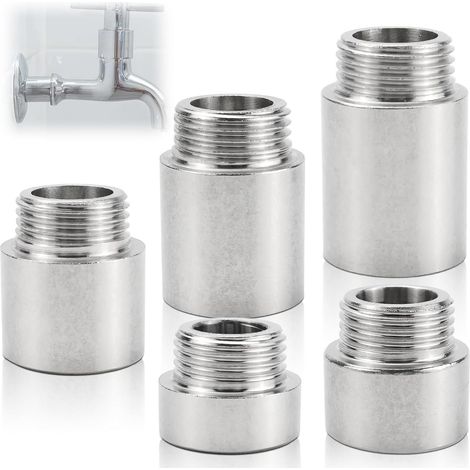 5 Pièces Rallonge de Robinet 1/2", 15mm/20mm/25mm/30mm/40mm Rallonge Filetée Plomberie, Rallonges Robinet en Acier Inoxydable, pour Robinets, Pommeaux de Douche et Valves D'angle (1/5)