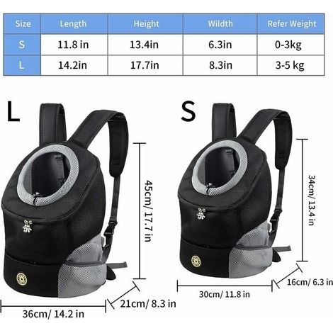 Hunde-Rucksack, tragbarer und komfortabler Haustier-Transportsack, Haustier-Tragetasche zum Radfahren, Wandern, Reisen, Einkaufen (S, schwarz) (1/4)