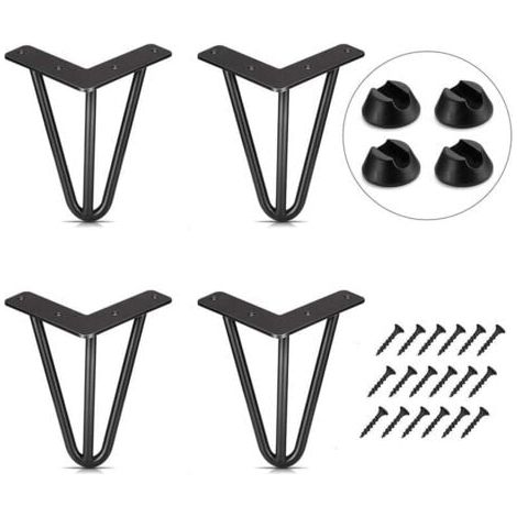Lot de 4 Pied de Table 10cm Pied Meubles DIY pour Table à Manger Basse Bureau Noir + Protège Pieds et Vis (1/4)