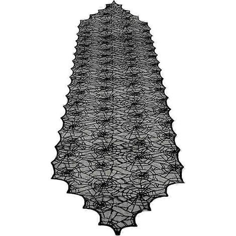 Nappe d'Halloween en dentelle avec toile d'araignée, chemin de table tendance, décoration de table pour une fête d'Halloween déguisée et horrifique (noir) (1/5)