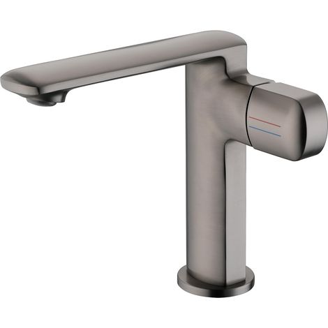 Grauer Badezimmerhahn, Warm- und Kaltwasser einstellbar, Waschbeckenarmatur
