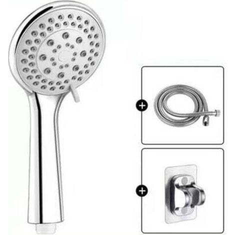 Pressurized hand shower head, five modes, with 1.5 m stainless steel hose and drill-free base