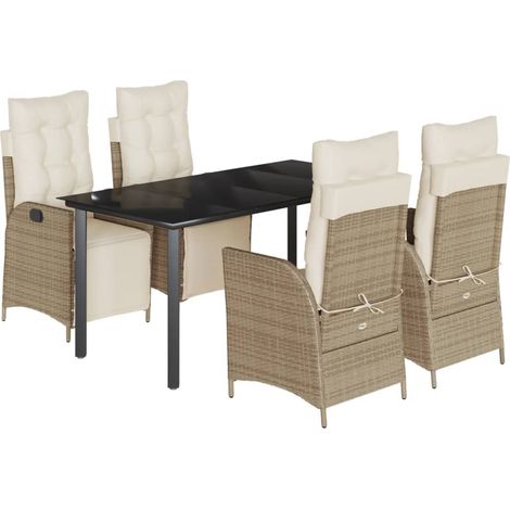 Maison Exclusive - 5-tlg. Garten-Essgruppe mit Kissen Beige Poly