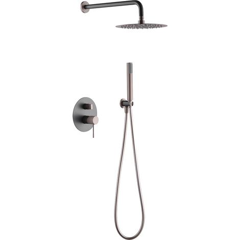 IMEX Dusch-Einbau-Set Line Grau-Champagner Edelstahl und Messing Kopfbrause Ø25 Einhebelmischer 35 mm PVC-Schlauch Wandhalter Imex-GPD038-GC (1/2)