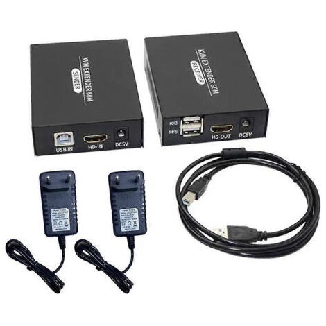 Extendeur KVM compatible HDMI 60 m, émetteur-récepteur Ethernet KVM USB compatible HDMI, prise UE (1/4)