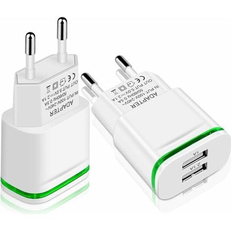 USB-Wandladegerät, 2er-Pack 2,1A 5V 2-Port Universal-Netzteil mit LED, Ersatz für iPhone 11 XR X XS Max 8 7 6 6S Plus 5S, Samsung Galaxy/Note, iPad, Xiaomi Phone usw.
