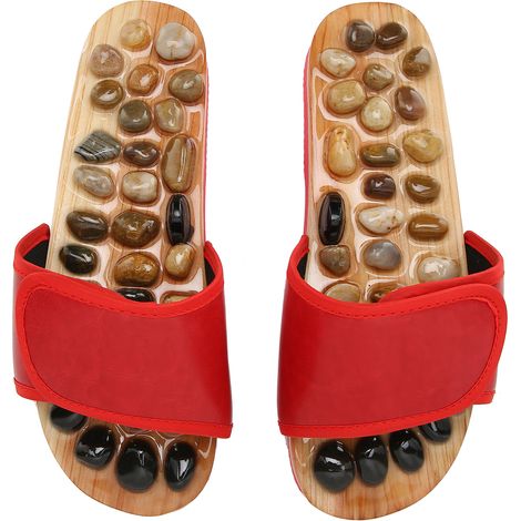 Pantoufles d'acupression, chaussures de massage des pieds, outil de réflexologie pour soulager le stress et se détendre, rouge 37-38