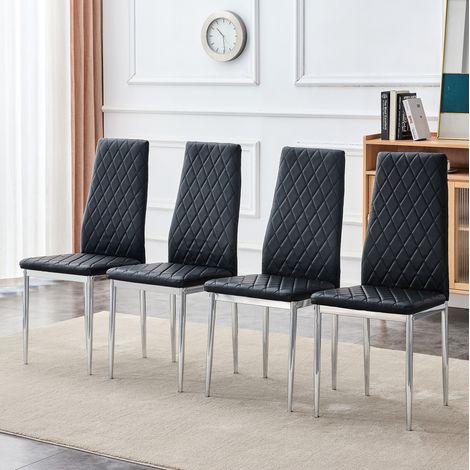 Lote de 4 sillas de comedor en PU y metal, con respaldo, estilo moderno, negro (1/5)