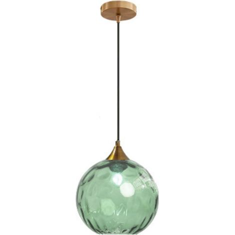 20cm Vert Globe en verre Suspension Base en bronze doré avec boule de verre Lampe de plafond suspendue pour îlot de cuisine (Vert) (1/5)