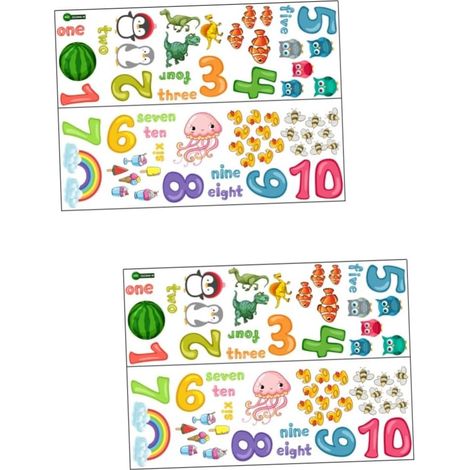2 Feuilles sticker mural dessin animé numéro de dessin animé décor de salle éducative autocollant de classe décalque de mur de nombre numéro accessoire décor de PVC (1/5)