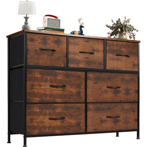 Meuble de rangement 7 tiroirs en tissu – commode de chambre pour vêtements – organisation salon et chambre,Marron (1/5)