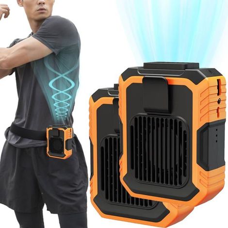 Ventilateur de taille portable multifonction rechargeable 5 en 1 avec clip ceinture (lot de 2 orange) (1/5)