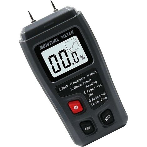 Humidimètre Bois - Mesure Humidité 0 à 99,9 % - 4 Modes A B C D - Pour Bois Papier Carton Matériaux Construction - 145 x 67 x 32 mm - Noir (1/5)