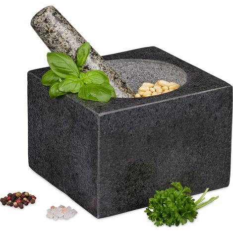 Relaxdays Mortier et pilon, en granit, poli, longue vie, épices et herbes, 500 ml de volume, broyeur lxP 14,5 x 14,5 cm (1/5)