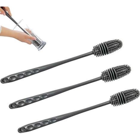 Cepillo de limpieza de 3 piezas para tazas, Cepillo de silicona para limpiar tazas, Flexible 360°, 31,5 cm, termos y tarros de cocina, Gris (1/5)