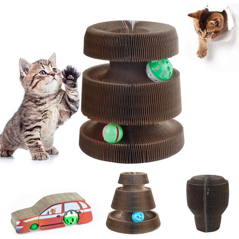Griffoirs pour Chats, Griffoir pour Chat Carton avec Cloche, Cat Scratching Board, Jouet à Griffer Interactif pour Chat Interieur, Résistant aux Rayures et Durable, Pliable (1/5)