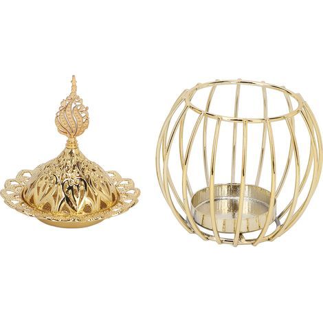 Brûle-encens Décoratif en Métal Doré, Support à Bâtons d'Encens avec Plateau, pour Décorations Halloween et Noël (1/5)