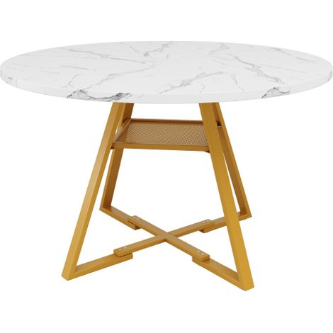 Table à manger ronde cuisine petit déjeuner pieds métal marbre noir blanc (1/5)