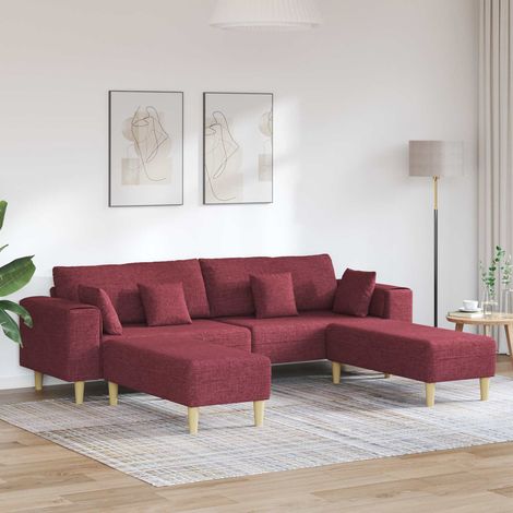 Sofa mit Kissen 3 pcs Weinrot Stoff (1/5)