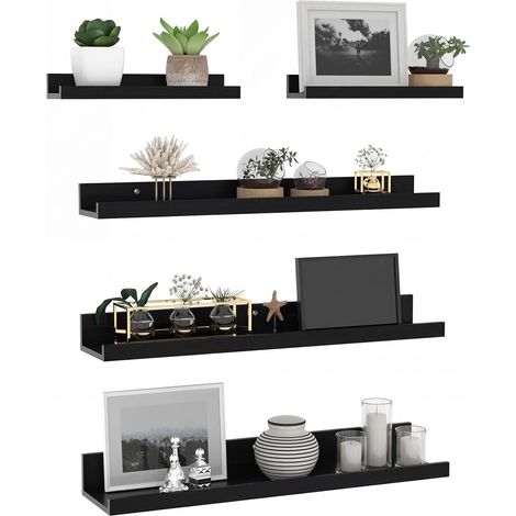 Lot de 5 Étagères Murales en Bois Rustique, Étagères Flottante Murale Noir pour Salon, Chambre et Bureau - 60cm (1/5)