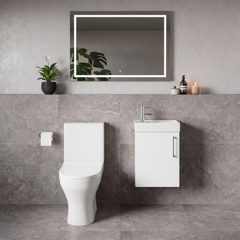 Napoli Cube Gloss White 400mm Single Door Wall Mounted Vanity Unit and Jubilee Toilet Suite with Align Basin - 400mm - Chrome 160mm Handle