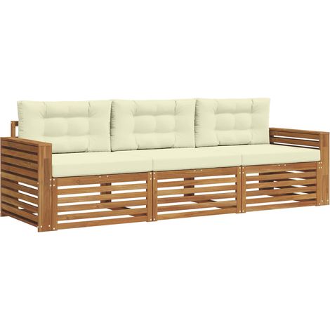 Conjunto de sofás de exterior con cojín 3 pcs Natural y Crema vidaXL (1/5)
