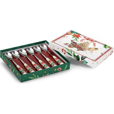 Fade Astro set 6 cucchiaini natalizi acciaio inox manico porcellana