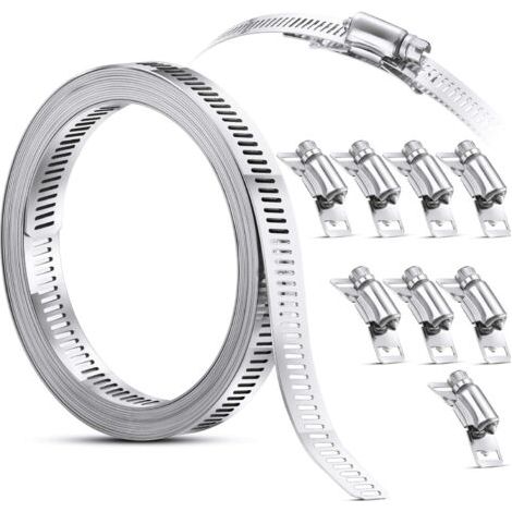 Serre-joints à tuyaux Collier de Serrage Collier à Vis sans Fin en Acier, Sangle Collier de Serrage avec Attaches, Pinces en Acier Inoxydable 304 Collier de Serrage de Tuyau Réglable à Vis (9 Pièces,