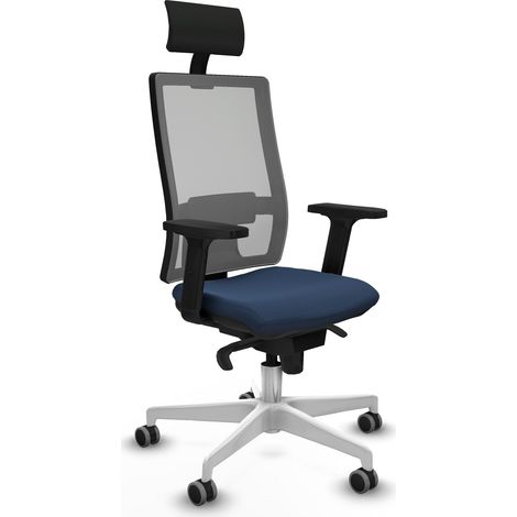 Horna sincro malla gris similpiel azul marino brazos 2D base blanca cabecero fijo ruedas 65mm engomadas (1/5)