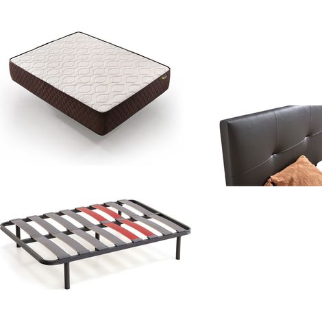 Pack Colchón + Cabecero Tapizado + Somier Descansin 150x190 Negro Ideal para Personas con Dolores de Espalda Facil montaje Silencioso (1/5)
