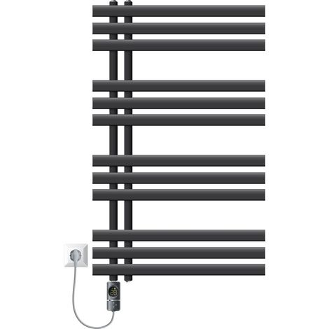 LuxeBath Elektrischer Badheizkörper Iron EM 600x1000mm Anthrazit + Heizstab 600W Thermostat Digitalanzeige, Handtuchheizkörper mit Heizpatrone, Elektro Handtuchwärmer Paneelheizkörper Designheizkörper (1/5)