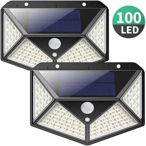 PROJECTEUR EXTERIEUR 2 pack lampe solaire exterieur - 100 led de éclairage Détecteur de Mouvement Lumière murale