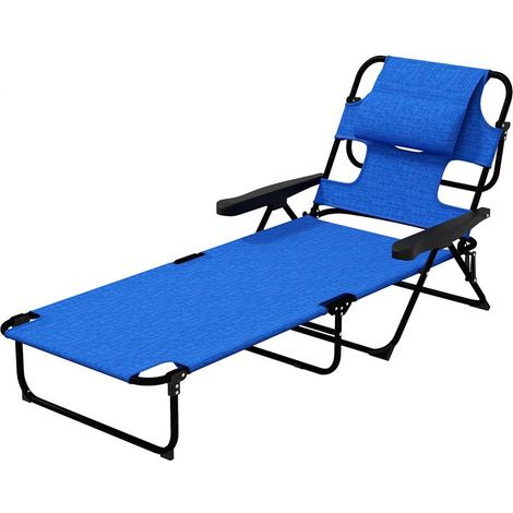 SDRAIO DA GIARDINO PIEGHEVOLE CON SCHIENALE REGOLABILE. CUSCINO E FORO PER VISO. BLU SCURO (1/5)