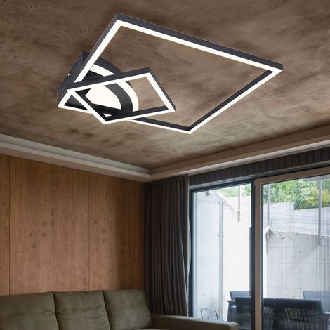 Deckenlampe LED modern Design Deckenleuchte schwarz Wohnzimmerlampe quadratisch, 40W 1400lm 3000K, LxBxH 42,5x42,5x7 cm