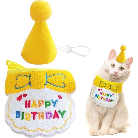 1 ensemble bandana chapeau anniversaire,coton polyester,motif brodé,taille réglable,chien chat fête (1/5)