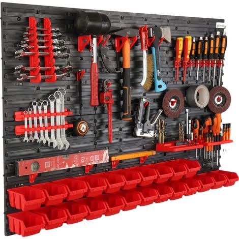 Mur d'outils d'atelier, 116 x 80 cm, Acier de haute qualité, S'adapte aux poignées de garage standard, Construction durable, Conforme aux normes de l'industrie (1/5)