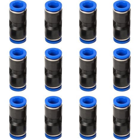 Lot de 12 Raccords droits, connexion rapide 2 voies, plastique PU 8 mm, pour tubes pneumatiques, industrie automatique (1/5)