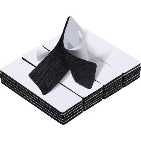 Ruban adhésif double face extra-fort - 20 lots de bandes Velcro de 2,5 x 10 cm avec dos autocollant - pour accrocher des photos et fixer au mur - convient à la maison et au bureau - noir (1/5)