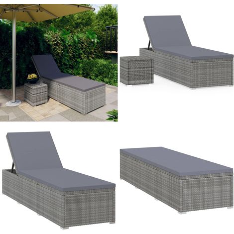 Sonnenliege mit Auflage und Teetisch Poly Rattan Grau - Sonnenliege - Gartenliege - Relaxliege - Outdoor Möbel - Poolliege - Home & Living (1/5)