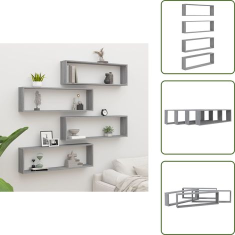 Étagères murales cube 4 pcs Sonoma gris 100x15x30 cm Bois - Étagères Murales - Étagères Cubes - Étagères Déco - Rangement Mural - Décoration Intérieur (1/5)